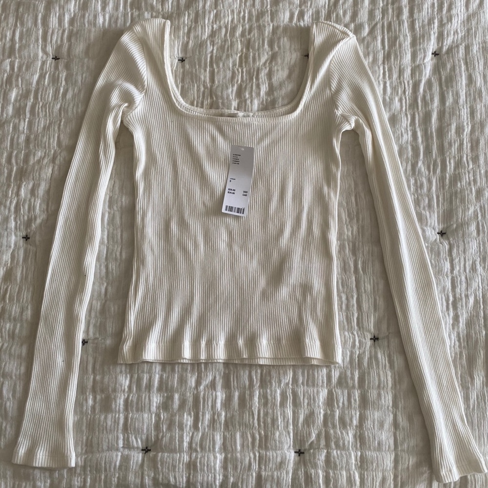Cream Ribbed Long Sleeved Shirt